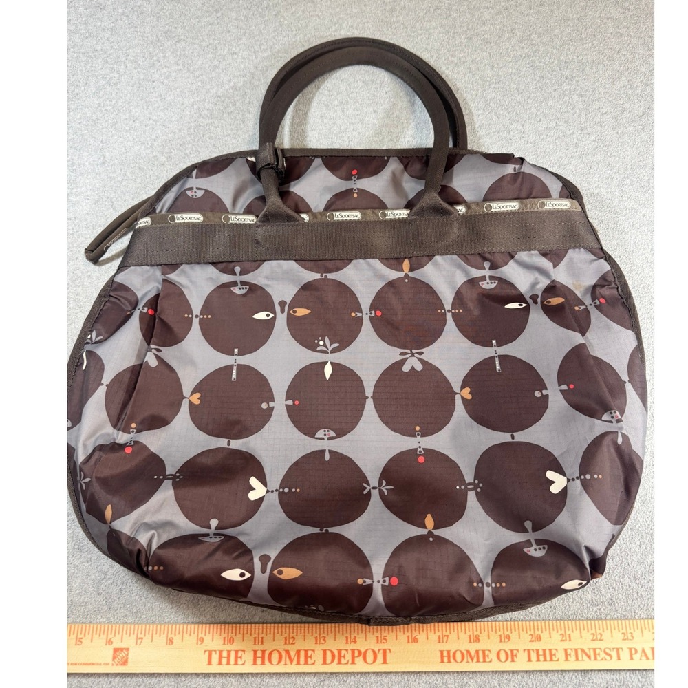 LeSportsac Large Retro Mod Print Tote Bag Brown Gray Travel Weekender Everyday